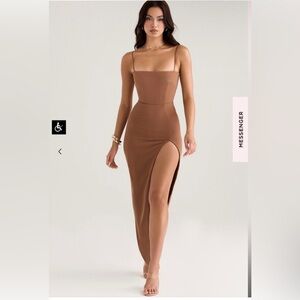 House of CB Jaida Corset Princess Stretch Crepe Body-Con Maxi Dress Toast 🤍